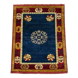 1990s Asian Inspired Design, Deep Indigo, Yellow, Asian Deco, For Sale