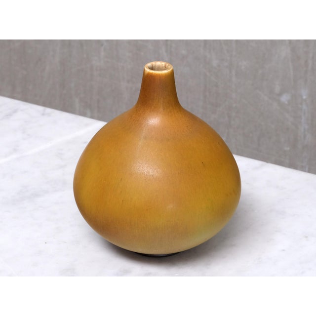 1950s Ochre Hares Fur Glazed Ceramic Vase from Munk Keramik, Enköping, 1950s For Sale - Image 5 of 9