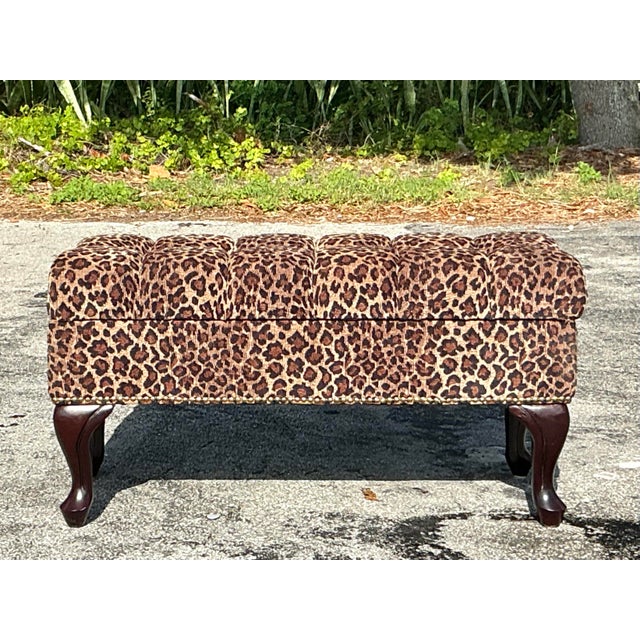 Vintage Regency Tufted Leopard Ottoman Bench For Sale - Image 4 of 11