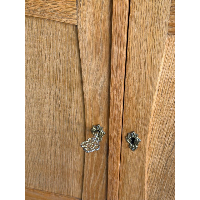 Wood Vintage Danish Oak Hutch Cabinet in Style of Henning Kjærnulf Leaded Glass Bookcase For Sale - Image 7 of 8