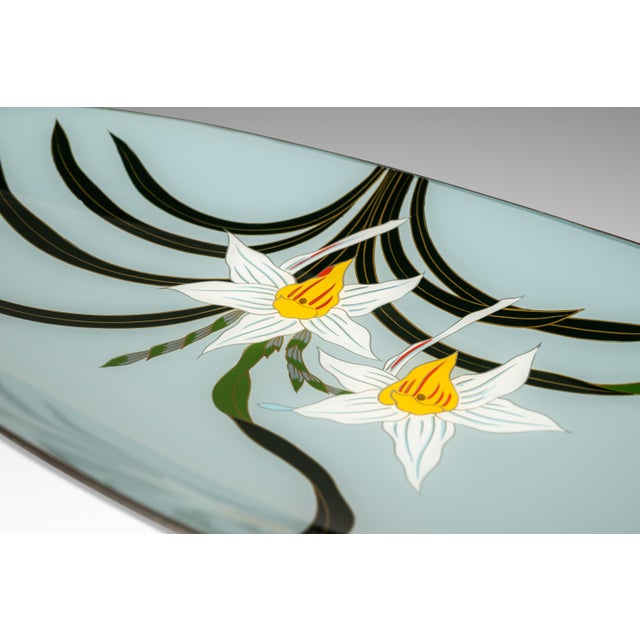 1960s Japanese Mid-Century Modern Hand-Painted Glass Serving Dish Depicting Orchids W/ Protective Case by Mitsukoshi For Sale - Image 13 of 18