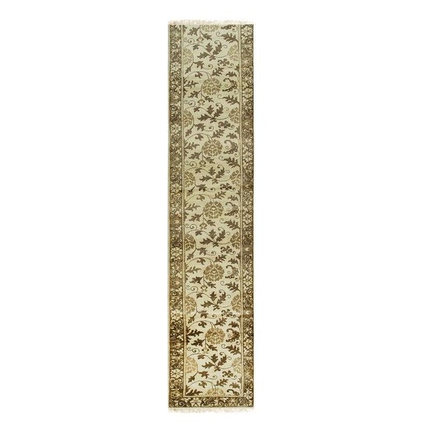 14x23 Ivory Hand-Knotted Wool Floral Scrollwork Geometric Modern Carpet Rug For Sale - Image 4 of 10