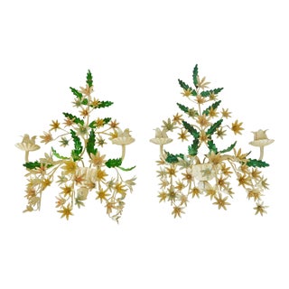 Vintage Florentia Italian Wild Flower Tole Sconces - a Pair For Sale
