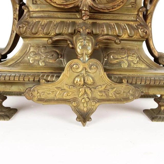 Metal Bronze Clock with Candleholders, France, 19th Century, Set of 3 For Sale - Image 7 of 16