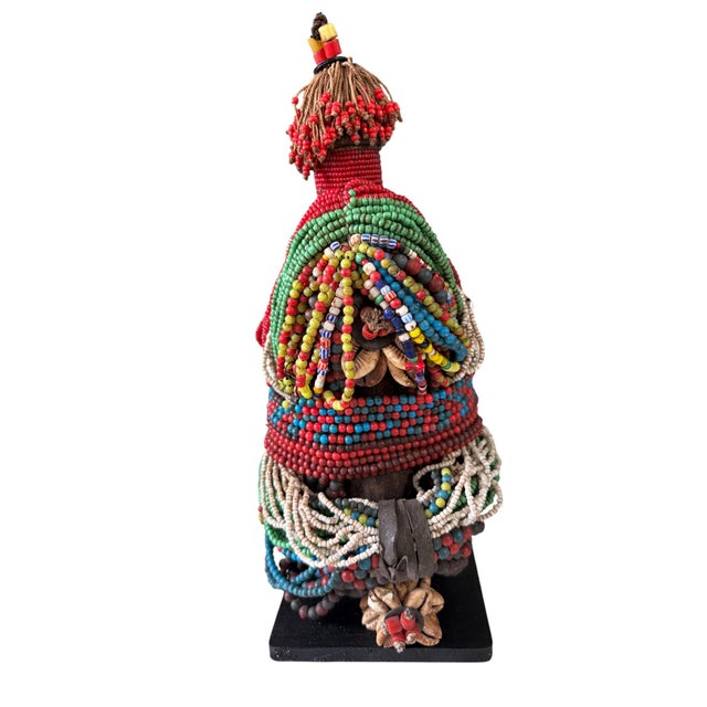Red Vintage African Beaded Namji Fertility Doll Cameroon 11" H W/Stand For Sale - Image 8 of 9