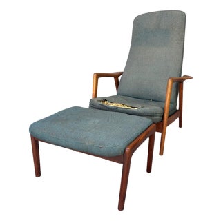 Folke Ohlsson Dux Teak Oak Danish Modern Lounge Chair Ottoman Recliner Vintage For Sale