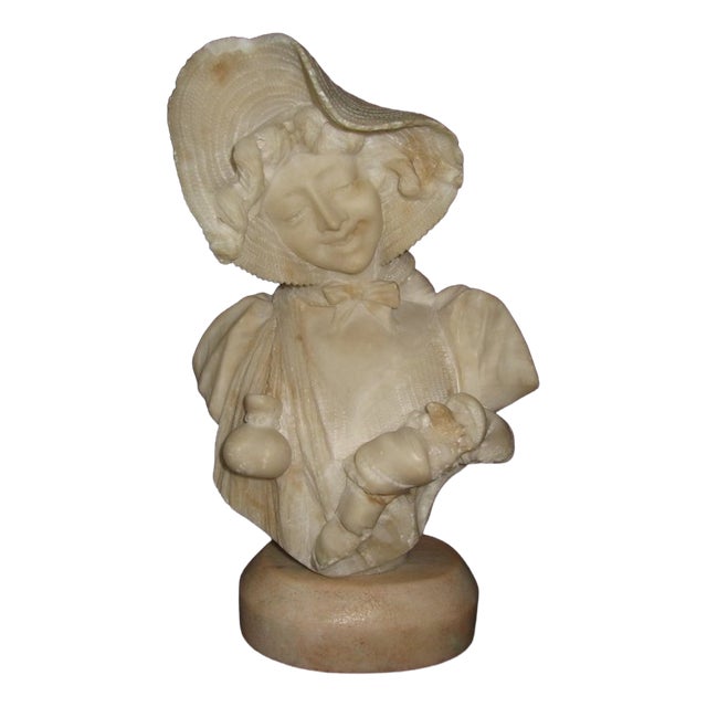 Early 20th Century Marble Bust of a Young Girl Sculpture For Sale