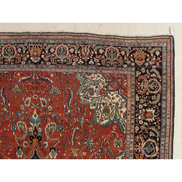Red Antique Farahan Sarouk Handmade Oriental Rusty Red & Navy Blue Rug For Sale - Image 8 of 12