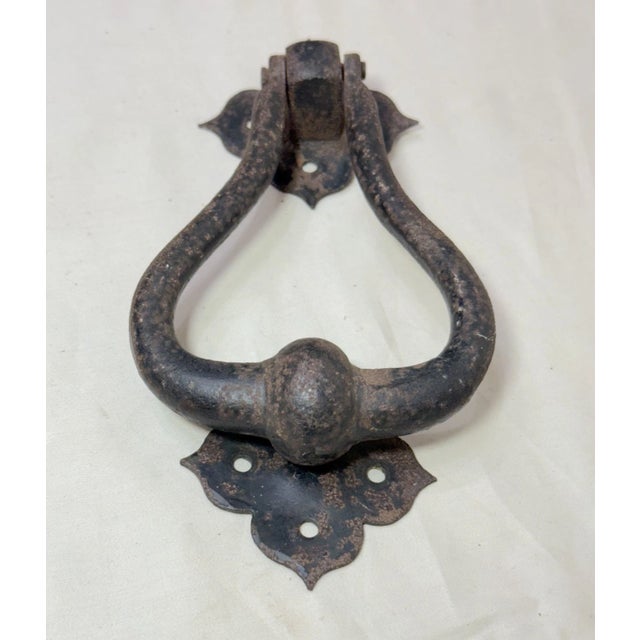 Arts & Crafts Antique Arts and Crafts Solid Heavy Wrought Iron Hammered Front Door Knocker For Sale - Image 3 of 8