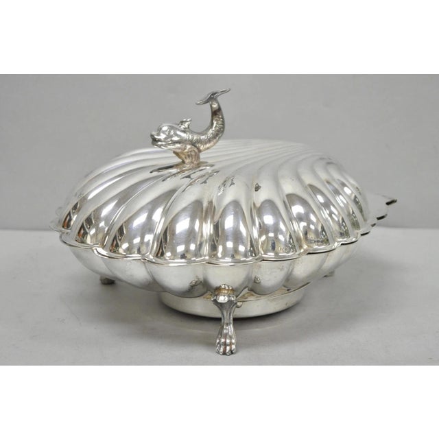 Vintage Eaton Silver Co Regency Silver Plated Clam Shell Warmer W Dolphin Handle For Sale - Image 18 of 18