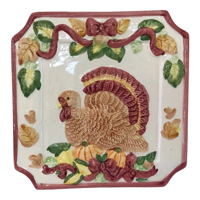 Vintage Ceramic Thanksgiving Turkey Trivet For Sale