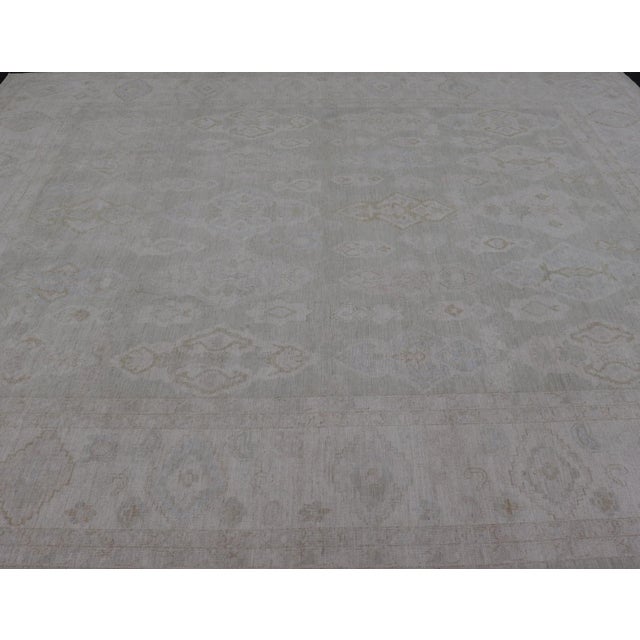 Traditional Modern Oushak Rug With Warm Field and Light Blue and Green Accents 13'2 X 14'10 For Sale - Image 3 of 13