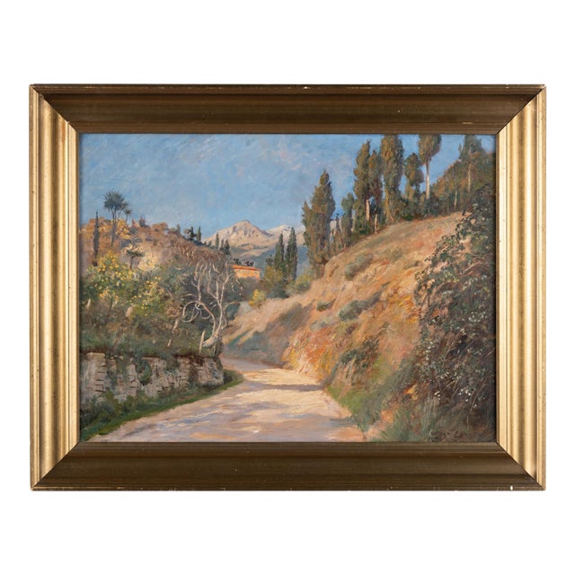 Original Oil on Canvas Landscape Painting of View in Menton, France Signed Viggo Langer 1930 For Sale