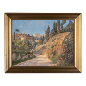 Original Oil on Canvas Landscape Painting of View in Menton, France Signed Viggo Langer 1930