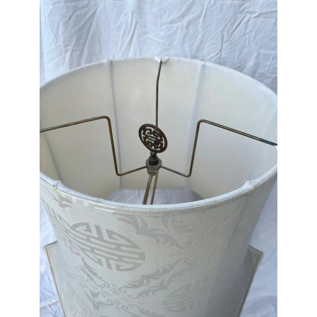 Metal Vintage Chinoiserie Porcelain Table Lamp W/Silk Pagoda Shade For Sale - Image 7 of 10