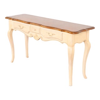 Ethan Allen French Provincial Louis XV Solid Maple and White Lacquered Console or Sofa Table For Sale