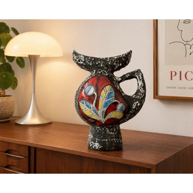 Large sculptural ceramic pitcher signed Pugi, dating from the 1970s and associated with the ceramic production of...