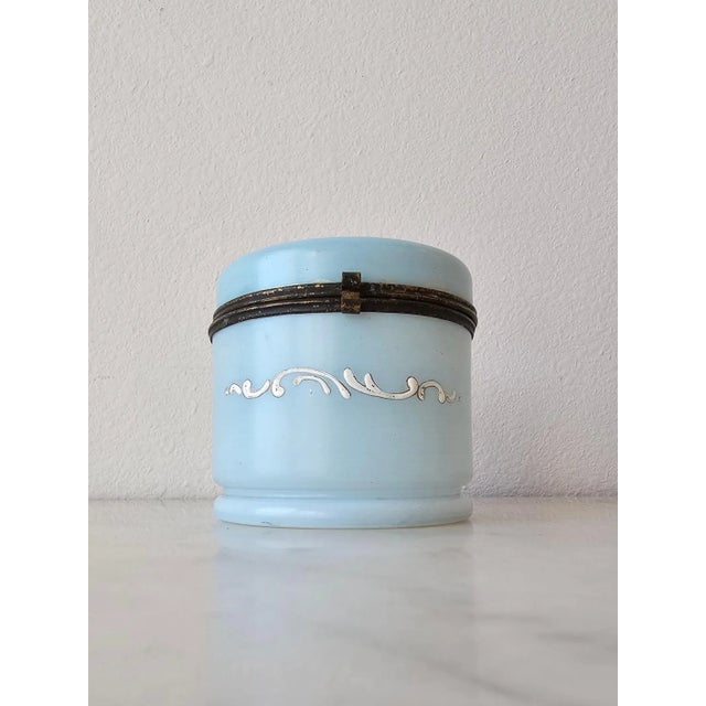 Antique Victorian Blue Opaline Milk Glass Jewelry Casket For Sale - Image 4 of 11