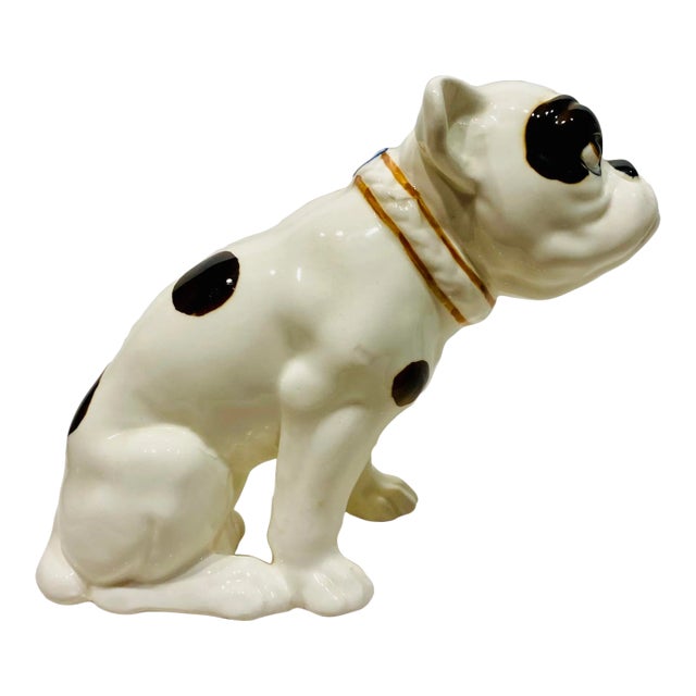 Vintage Ceramic White and Brown English Bulldog For Sale