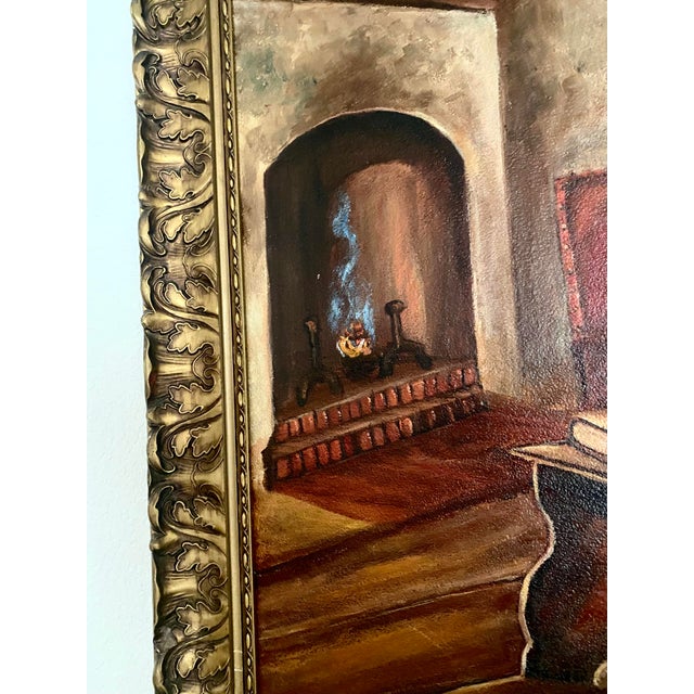 Vintage 1943 Leota Humphrey Oil Painting on Board- Antique Dutch Tavern Scene - Ornate Gold Frame. For Sale - Image 15 of 18