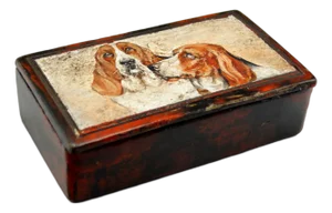 Antique French Papier Mache Box With Hound Dogs