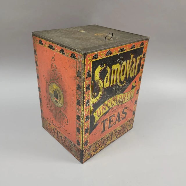 Antique Rustic Store Red Tole Tea Cannister Bin For Sale - Image 4 of 7