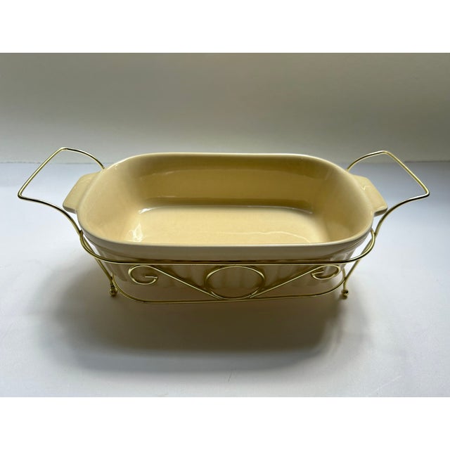 Pfaltzgraff Ceramic Baking Dish with Brass Holder. Dips. Hors d'Oeuvres. Macaroni & Cheese. Casseroles. Cobblers....