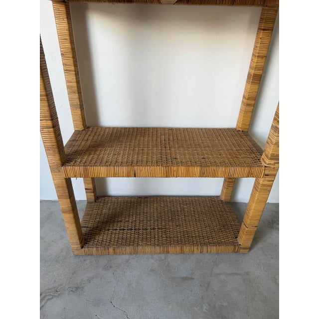 Wood Vintage Coastal Boho Rattan-Wrapped Five-Tier Étagère For Sale - Image 7 of 14