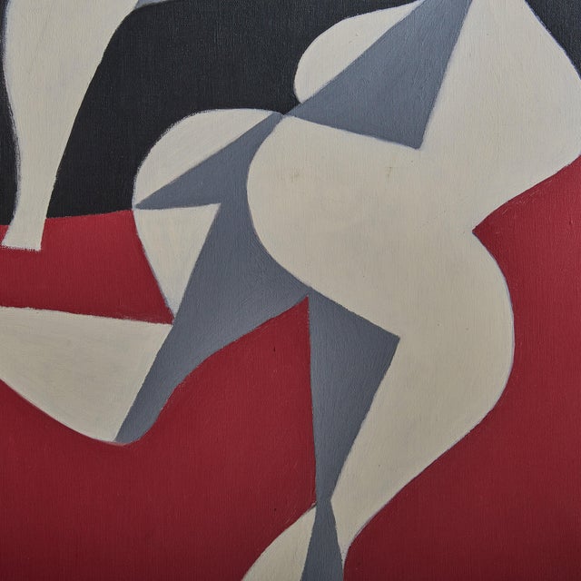 Red French 'Two Figures' Oil on Canvas Painting by Pierre Fulcrand, 1960s For Sale - Image 8 of 12