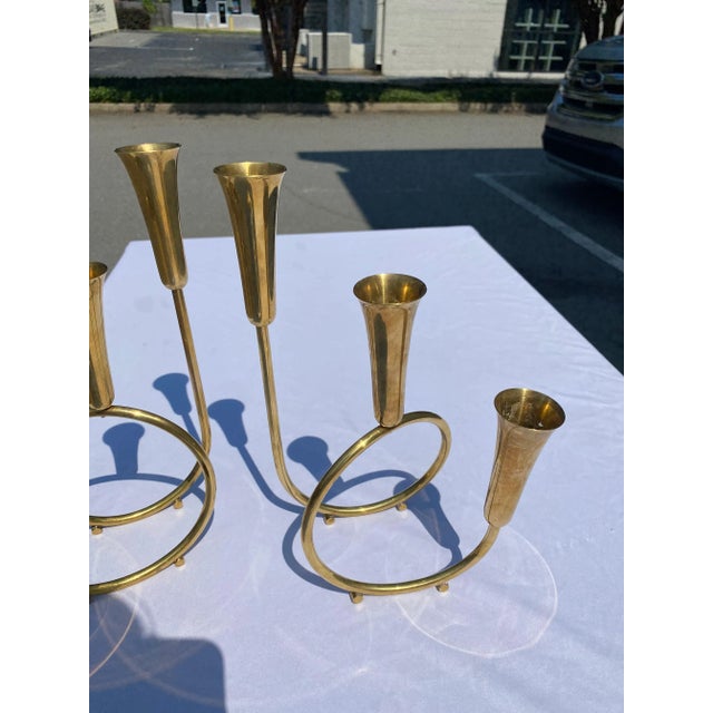 Mid 20th Century Vintage Mid 20th Century Brass Candlesticks - Pair For Sale - Image 5 of 9