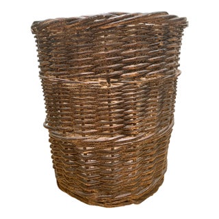 Large Earthy Natural Wood Basket or Wastebasket For Sale
