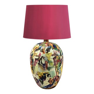 1970s Abstract Painted Nudes Collaged Lamp For Sale