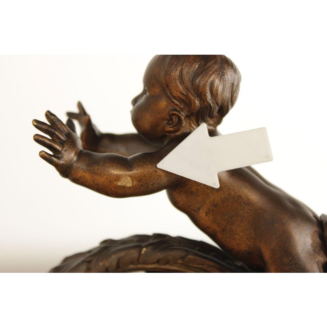 French Louis XV Style Antique Bronze Pair of Cherub Andirons For Sale - Image 17 of 18