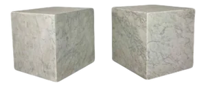Italian White Carrara Marble Cube Tables - a Pair