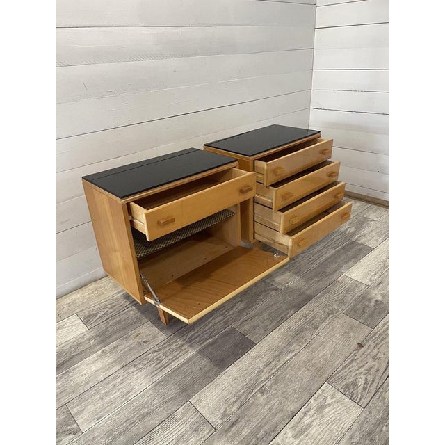 1960s Vintage Nightstands with Original Black Opaline Glass by Novy Domov, 1960s, Set of 2 For Sale - Image 5 of 8