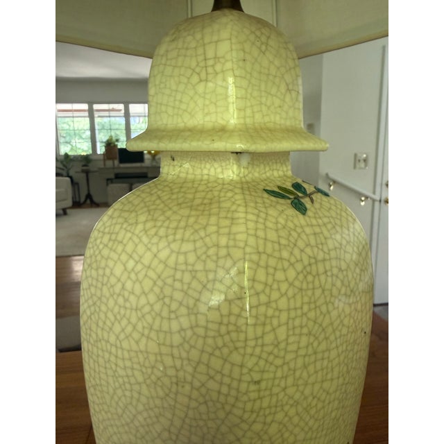Mid 20th Century Paul Hanson Chinoiserie Crackle Glaze Ceramic Table Lamp | Birds & Blossoms | Vintage For Sale - Image 9 of 12
