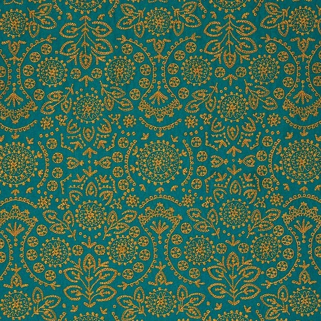 Boho Chic Sample - Schumacher Tiana Embroidery Fabric in Peacock For Sale - Image 3 of 3