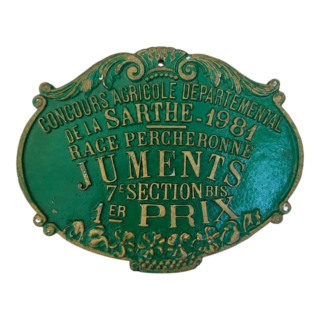1981 French Percheron Horse First Prize Agricultural Show Plaque, Sarthe For Sale