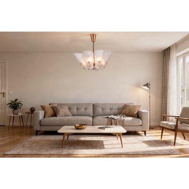 Mid-Century Brass and Glass Pendant attributed to J. T. Kalmar, Austria, 1950s For Sale - Image 9 of 10