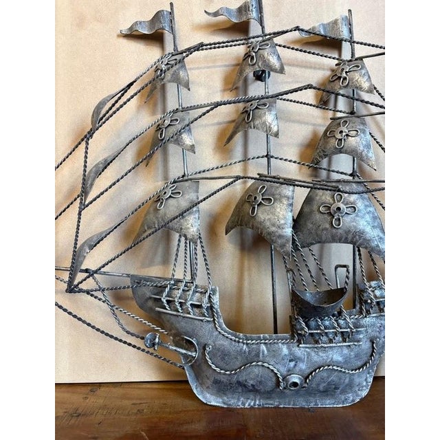Vintage Brutalist Welded Metal Sailing Ship Wall Sculpture Mid Century For Sale - Image 9 of 17