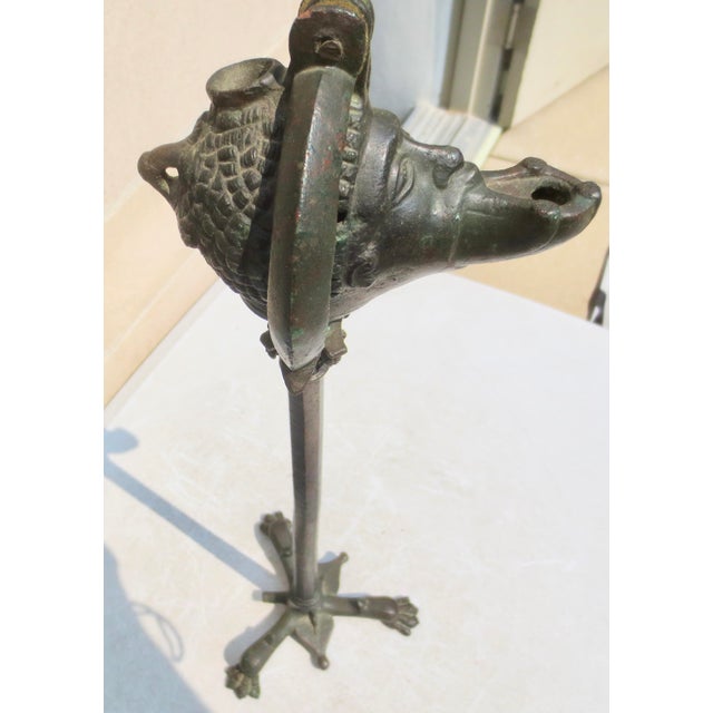 Rare Roman Bronze Candelabrum - Lampstand With Bronze Oil Lamp For Sale - Image 12 of 13