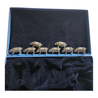 Smythson London Pewter Pig Place Card Holders- Set of 8 in Box For Sale