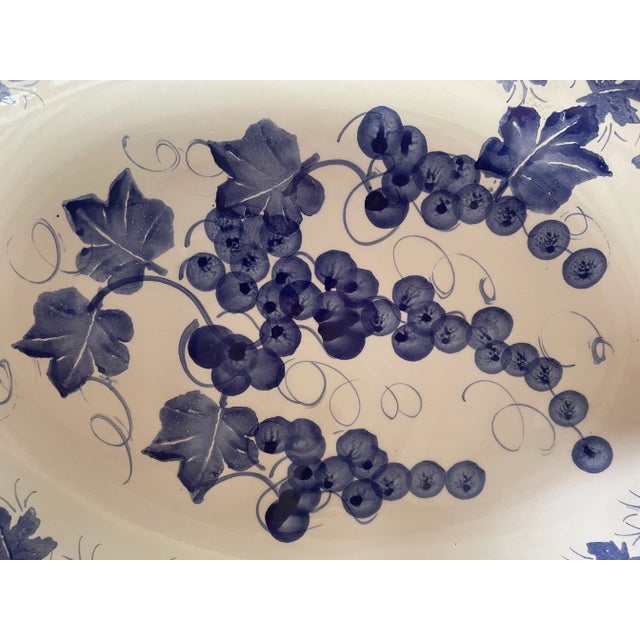 Contemporary Italian Platter Blue and White Pottery Grapes Leaves For Sale - Image 3 of 6