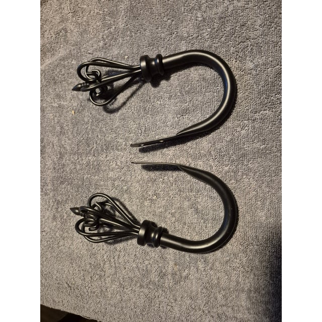 Pair Black Metal Drape Hold-Backs/Hooks For Sale In Atlanta - Image 6 of 7