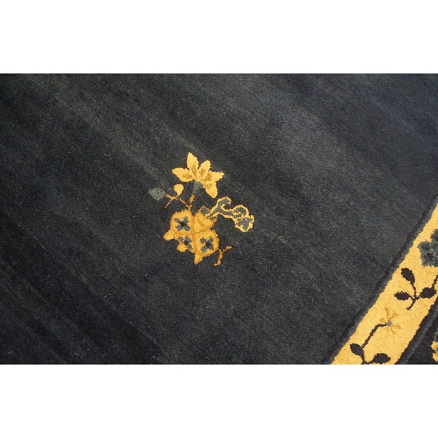 1900s Floral Deco Blue Navy Antique Chinese Peking Room Size Knotted Wool Rug For Sale - Image 10 of 11