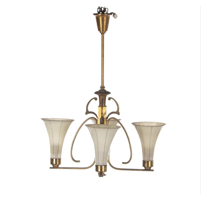 Art Deco Opaline Glass Chandelier, 1930s For Sale - Image 3 of 6
