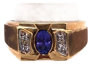 14 Karat Yellow Gold Contemporary Topaz and Diamond Ring, Size 9