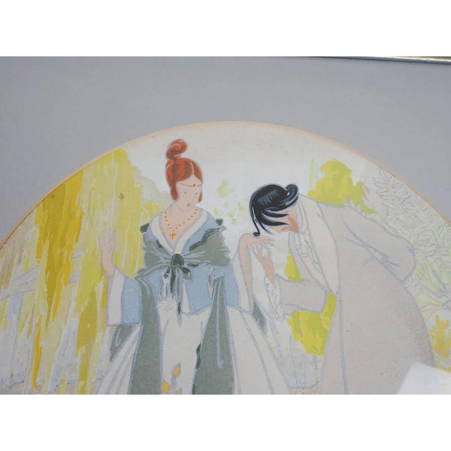 Art Deco Vintage Art Deco French Pochoir Courting Couple For Sale - Image 3 of 5