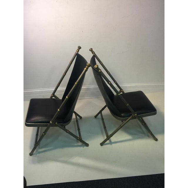 Maison Jansen Brushed Steel and Brass Bamboo Chairs - a Pair For Sale In Philadelphia - Image 6 of 11