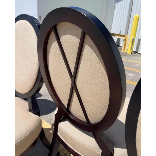 Modern Barbara Barry for Baker Oval X Back Linen Upholstery Dining Chairs, Set of 6 For Sale - Image 3 of 11